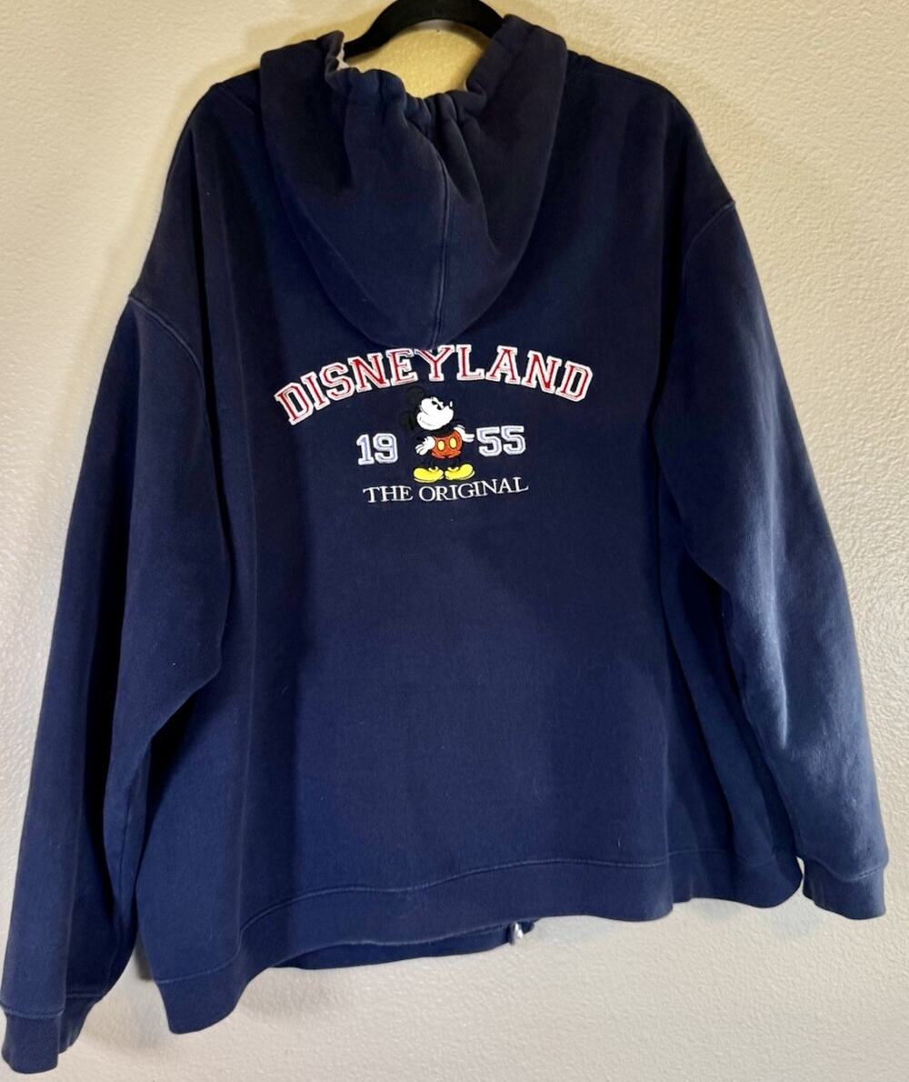 Disneyland Adult XXL Navy Blue Zip Up Hoodie Sweatshirt Original 1955